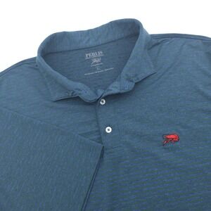 Perlis Crawfish Polo Shirt Mens L Green Blue Striped Golf Stretch Performance